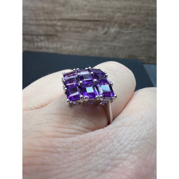 Amethyst sterling silver cluster ring size 7 - Picture 3 of 16